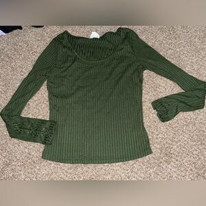 La Hearts Olive Ribbed Knit Top